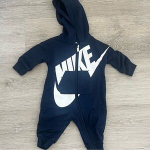 Nike Navy & White Hooded Baby One-Piece Romper